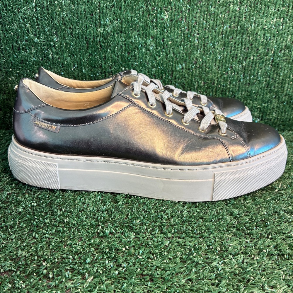 Mephisto Gyna Metallic Leather Platform Comfort Walking Sneaker Pewter Women 9.5